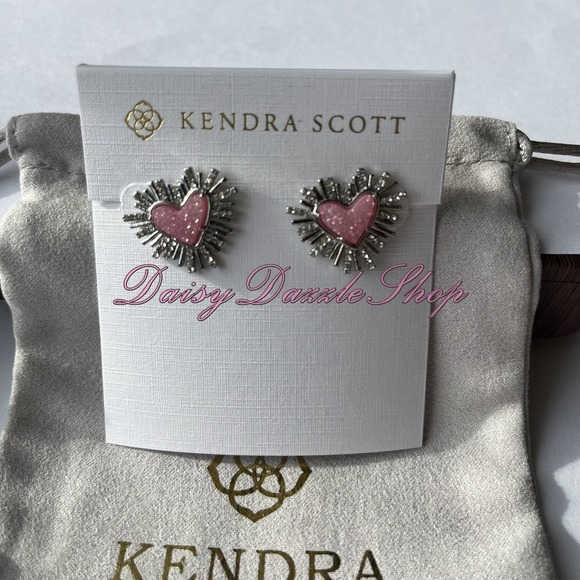 Kendra Scott Jewelry - ✨New Kendra Scott x Dolly Parton Ari Heart Earrings Silver Pink Drusy🩷